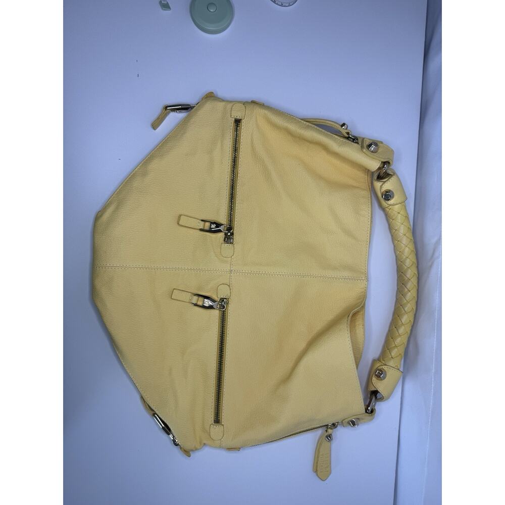 Stuart Weitzman Yellow Leather Hobo Shoulder Bag Braided Strap with Dust Bag